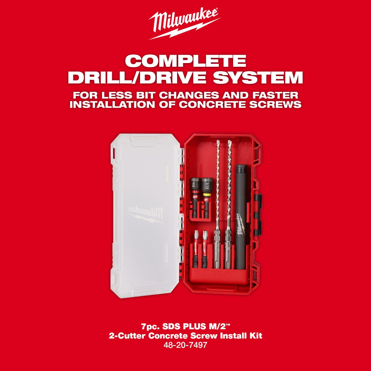 Milwaukee 48-20-7497 7pc. SDS Plus M/2™ 2-Cutter Concrete Screw Install Kit - feature callout