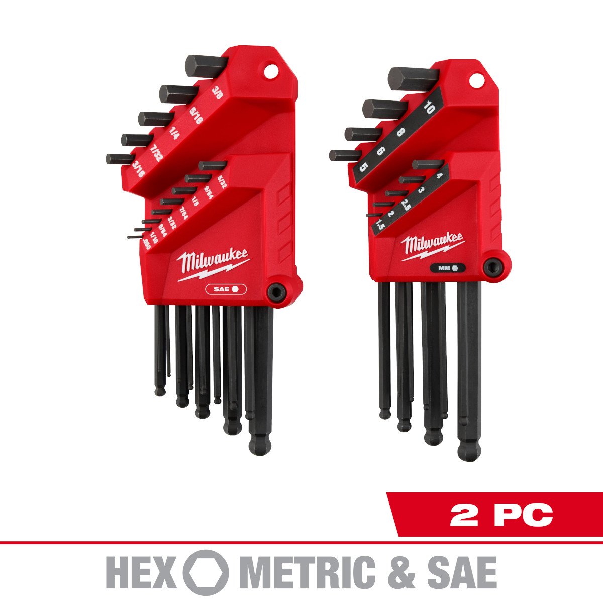 Milwaukee 48-22-2187 22-Key Ball End L-Key Set - SAE/Metric - feature callout