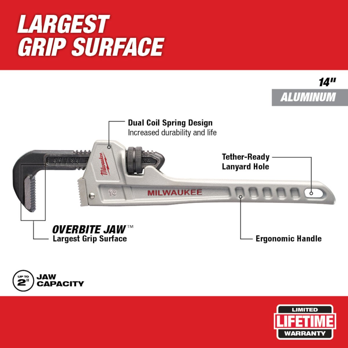 Milwaukee 48-22-7214 14 in. Aluminum Pipe Wrench - feature callout
