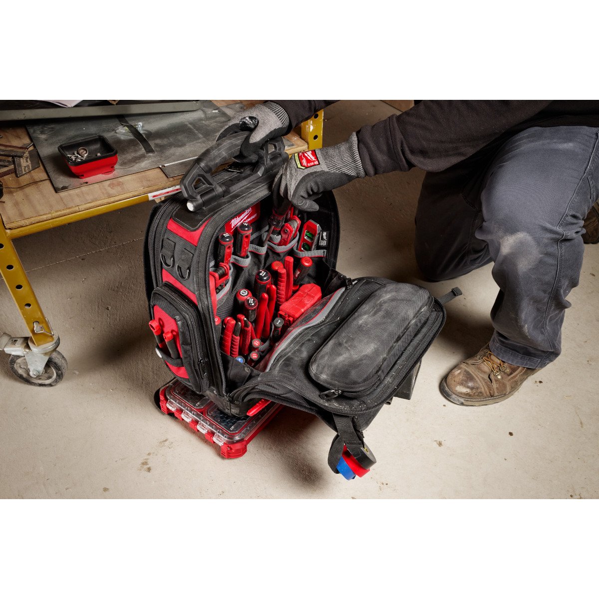 Milwaukee 48-22-8303 PACKOUT™ Structured Backpack - in use
