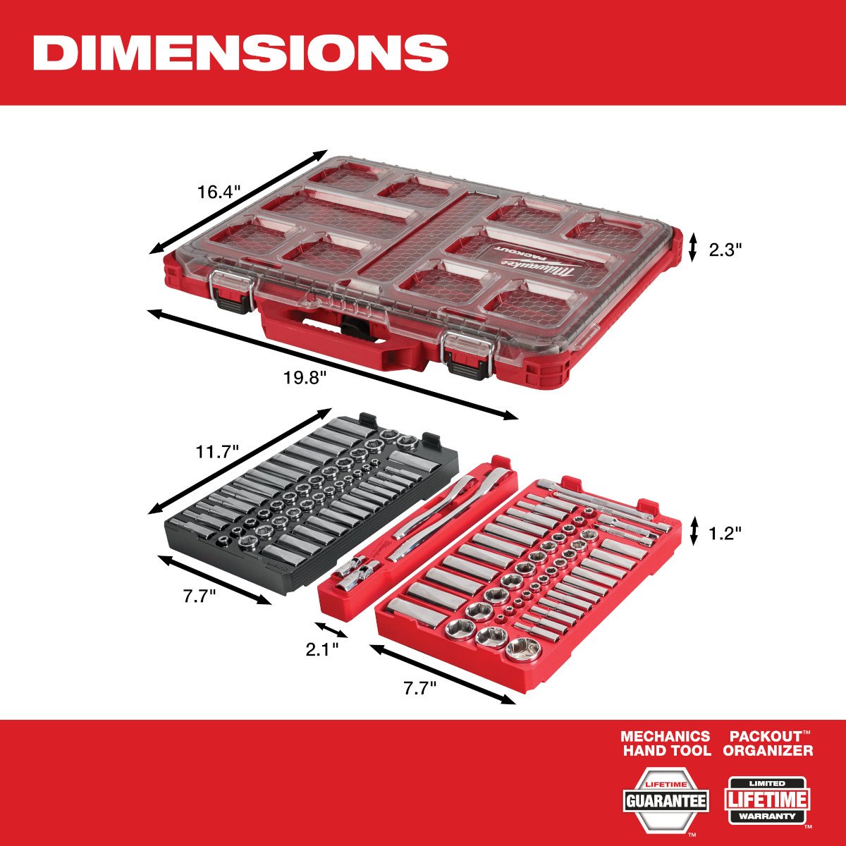 Milwaukee 48-22-9486 1/4 in. & 3/8 in. 106 Pc. Ratchet and Socket Set in PACKOUT™ - SAE & Metric - feature callout