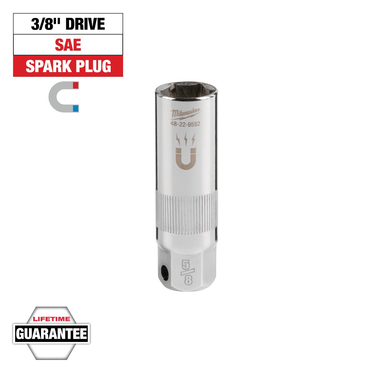 Milwaukee 48-22-9552 3/8" Drive 5/8" Magnetic Spark Plug Socket - feature callout
