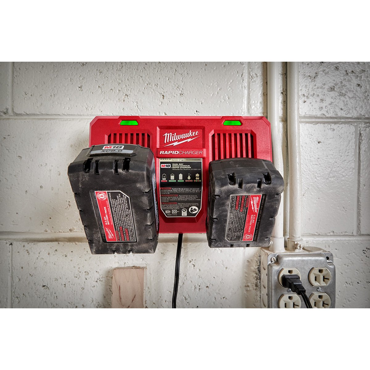 Milwaukee 48-59-1802 M18™ Dual Bay Simultaneous Rapid Charger - in use