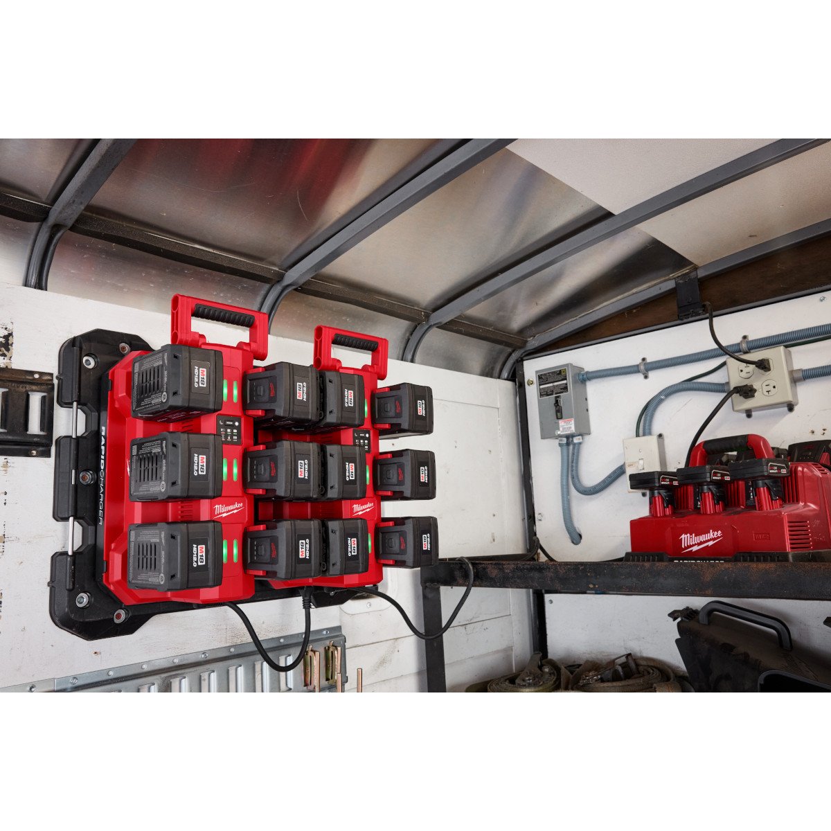 Milwaukee 48-59-1817 M18 Six Bay Daisy Chain Rapid Charger - in use