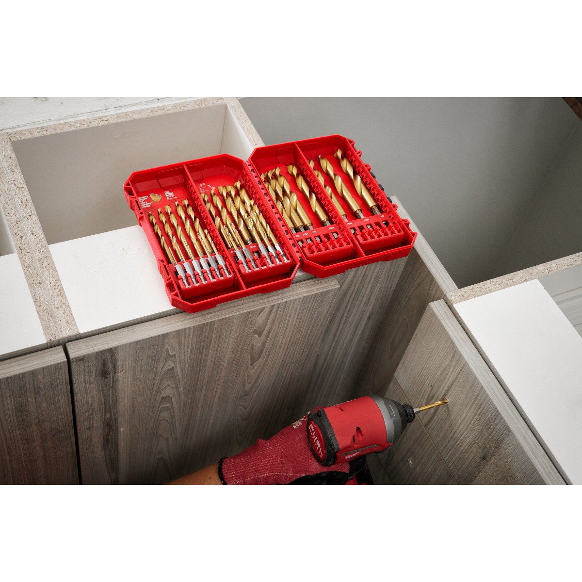 Milwaukee 48-89-4672 SHOCKWAVE Impact Duty™ RED HELIX™ Titanium Drill Bit Set - 29PC - in use