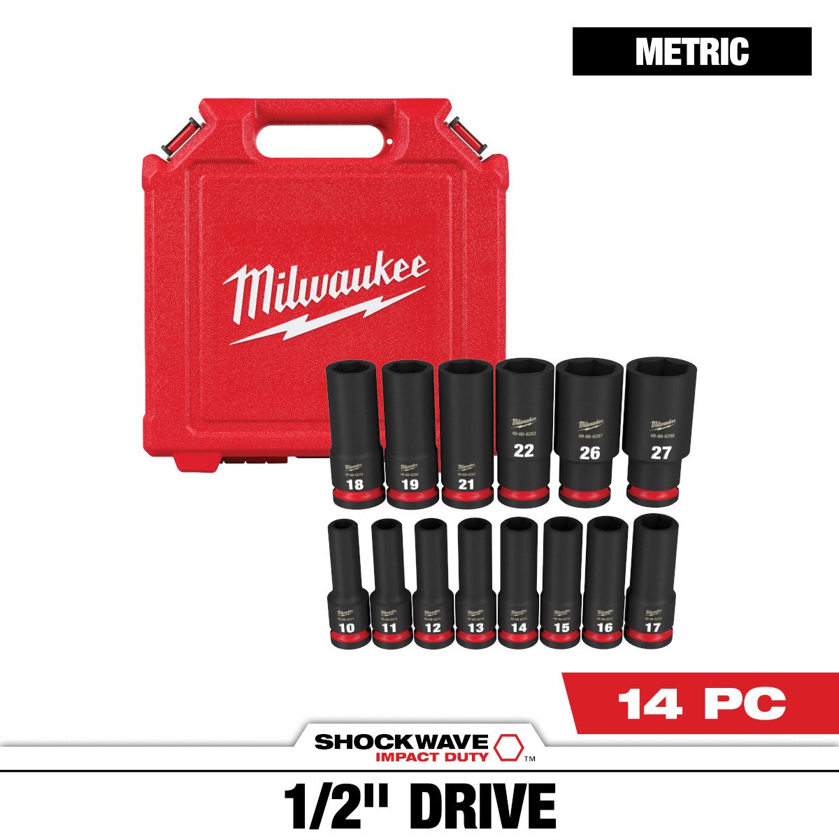 Milwaukee 49-66-7014 14PC SHOCKWAVE Impact Duty™ 1/2" Drive Metric Deep 6 Point Socket Set - feature callout