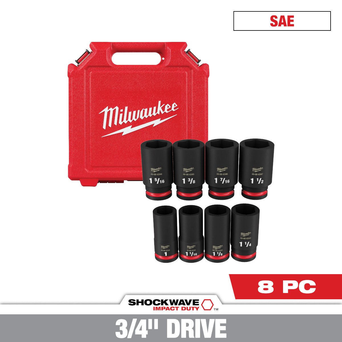 Milwaukee 49-66-7018 8PC SHOCKWAVE Impact Duty™ 3/4" Drive SAE Deep 6 Point Socket Set - feature callout