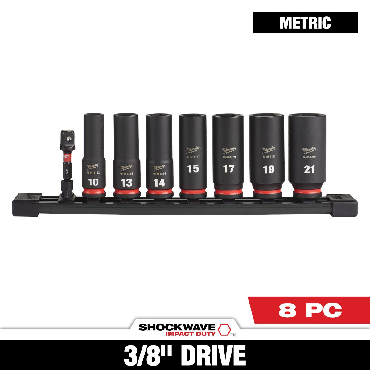 Milwaukee 49-66-7021 8PC SHOCKWAVE Impact Duty™ 3/8" Drive Metric Deep 6 Point Socket Set - feature callout