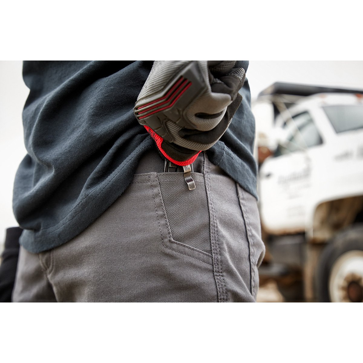 Milwaukee 701G-3432 Heavy Duty Flex Work Pants - Gray 3432 - in use