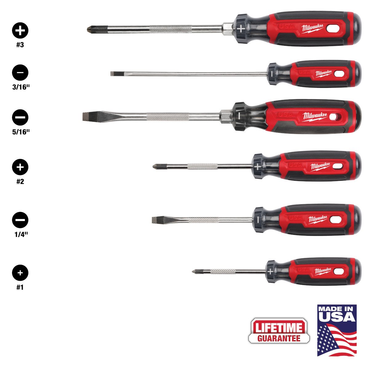 Milwaukee MT200-6 6PC Cushion Grip Screwdriver Kit (USA) - feature callout