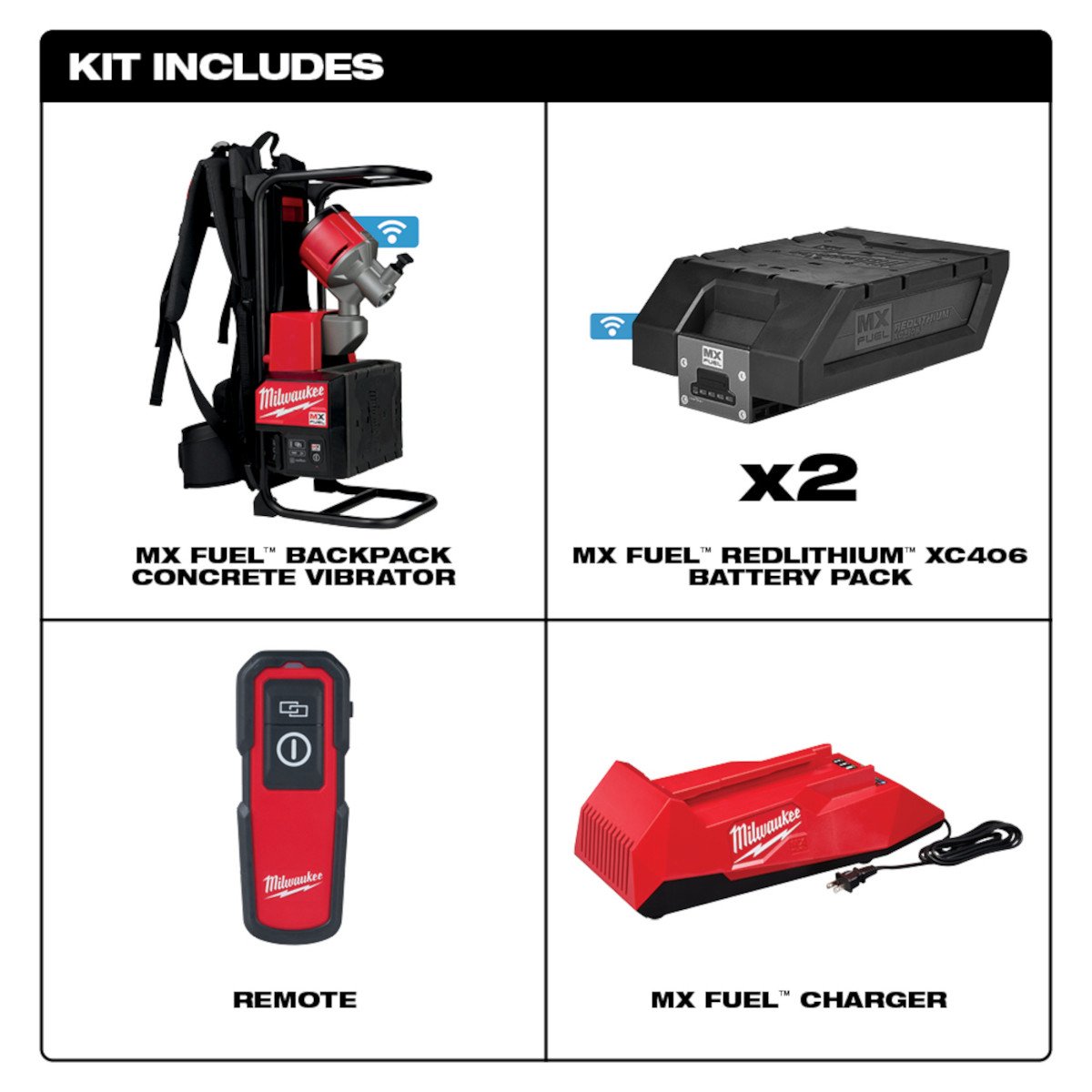 Milwaukee MXF371-2XC MX FUEL™ Backpack Concrete Vibrator Kit - feature callout