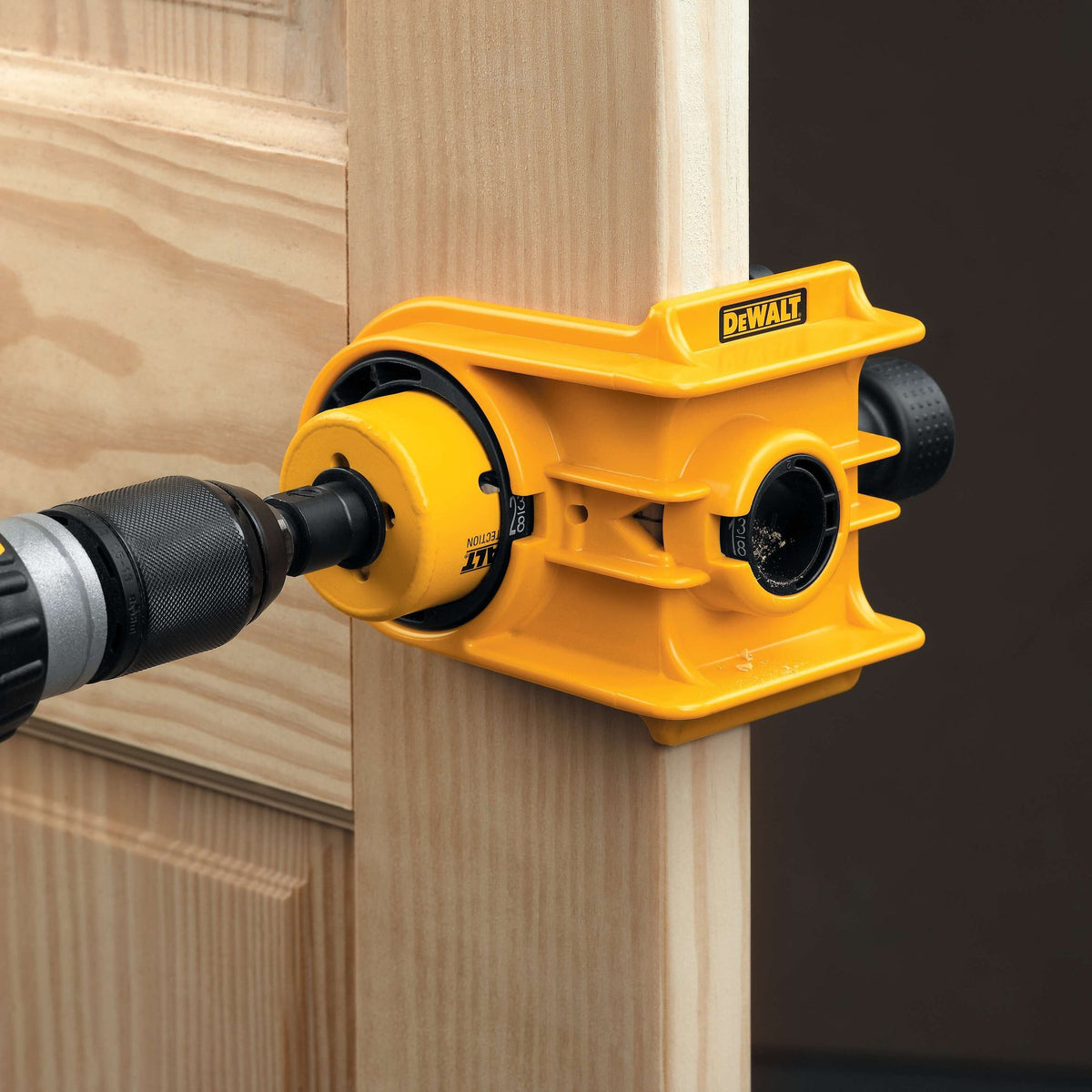 DEWALT D180004 Door Lock Installation Kit, Bi-Metal - in use