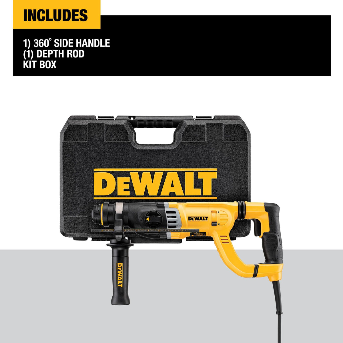 DEWALT D25263K Rotary Hammer Drill Kit with Shocks, D-Handle, SDS, 1-1/8-Inch - feature callout
