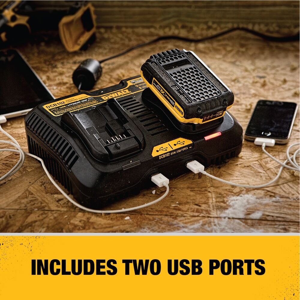 DEWALT DCB102 12V Jobsite Charging Station - feature callout