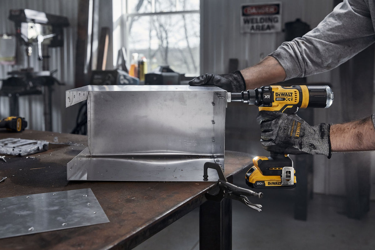 DEWALT DCF403D1 20V MAX* XR Brushless Cordless 3/16" Rivet Tool Kit - in use