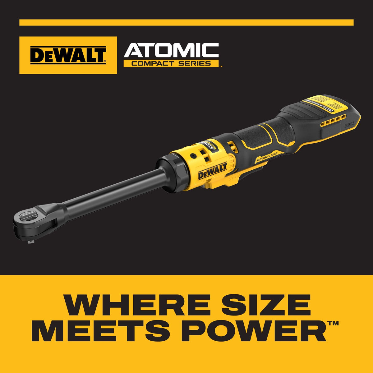 DEWALT DCF514EB ATOMIC 20V MAX* Brushless Cordless 1/4 in. Extended Reach Ratchet (Tool Only) - feature callout