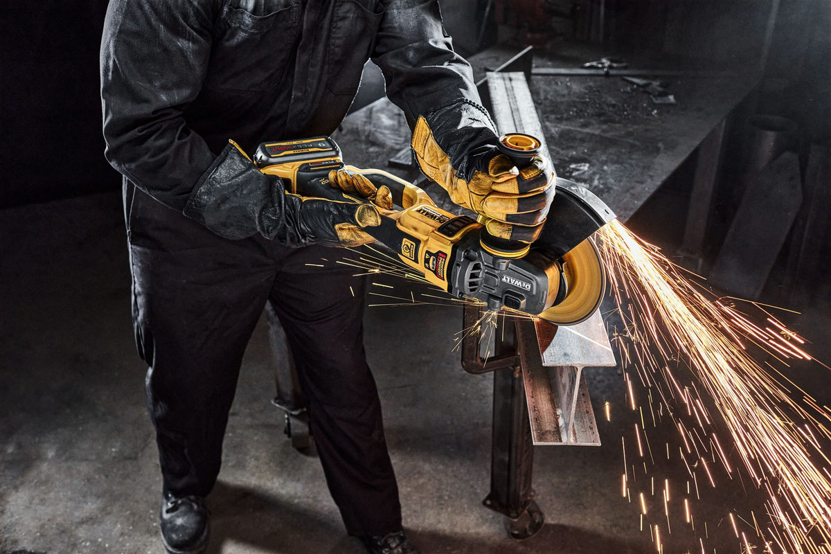 DEWALT DCG460B 60V MAX* 7 "-9" Large Angle Grinder (Tool Only) - in use