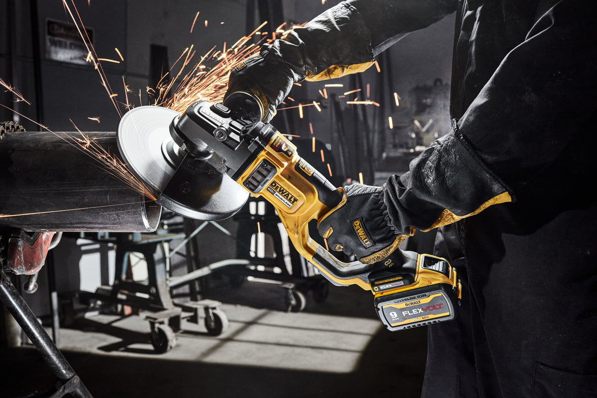 DEWALT DCG460X2 60V MAX* 7 "-9" Large Angle Grinder Kit - in use