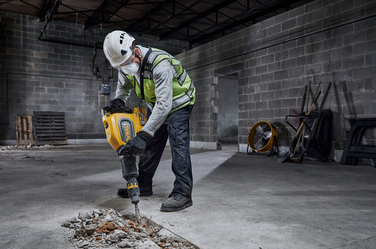 DEWALT DCH911Z2 60V 27 Lbs. SDS MAX Inline Chipping Hammer Kit - in use