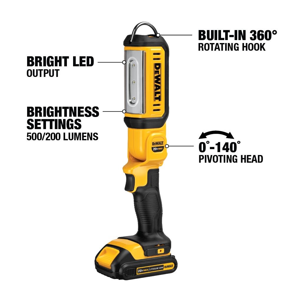 DEWALT DCL050 20V Max Led Work Light, Hand Held, Tool Only - feature callout