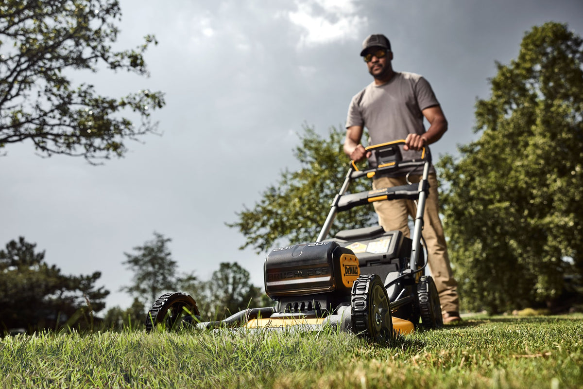 DEWALT DCMWP234U2-CA 2X20V MAX XR Cordless Push Mower Kit - in use