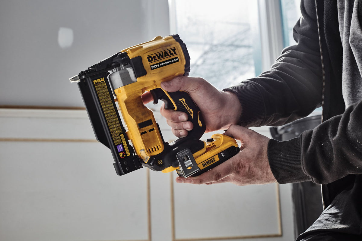 DEWALT DCN623D1 20V MAX XR, 23 GAUGE PIN NAILER - (2.0AH) W/ 1 BATTERY AND BAG - in use