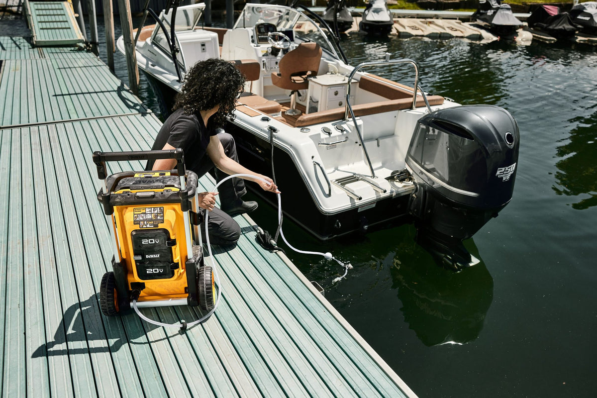 DEWALT DCPW1600Y2 2X20V MAX* 1600 MAX PSI** Pressure Washer Kit with FLEXVOLT - in use