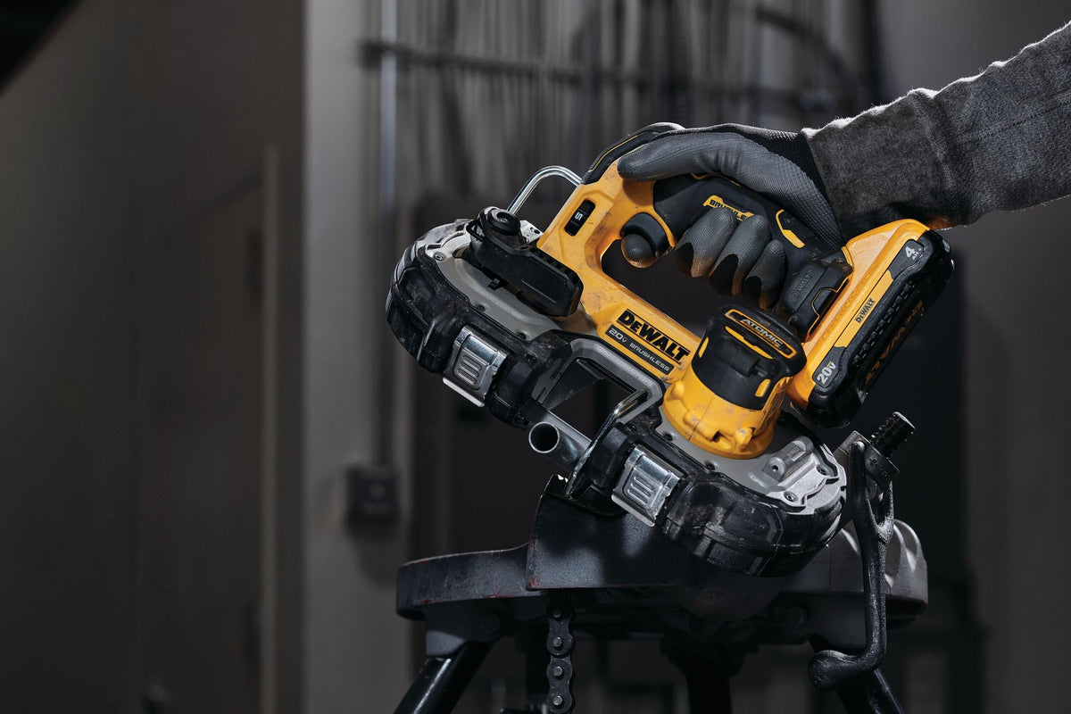 DEWALT DCS377B ATOMIC 20V MAX* Brushless Cordless 1-3/4 in. Compact Bandsaw (Tool Only) - in use