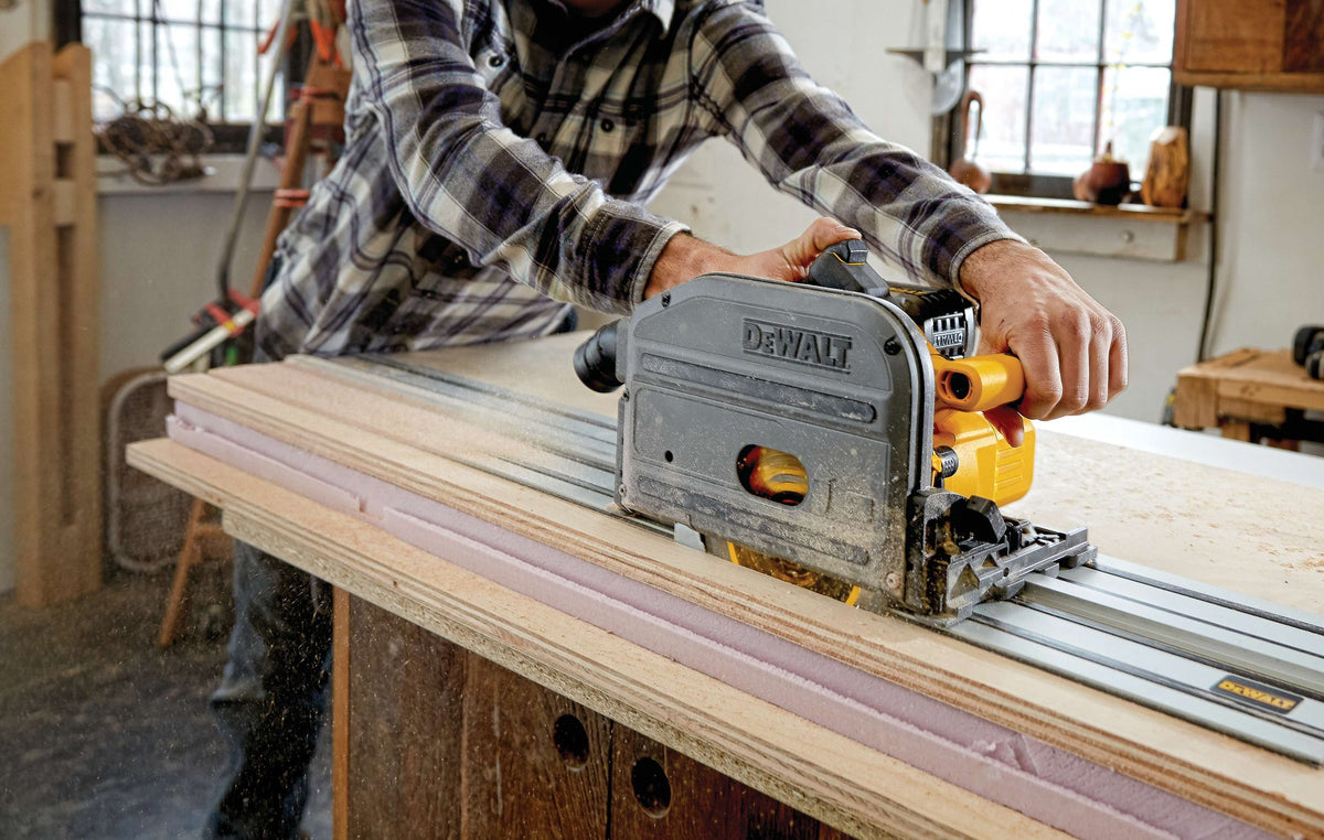 DEWALT DCS520B FLEXVOLT 60V MAX 6-1/2 IN. CORDLESS TRACKSAW (TOOL ONLY) - in use