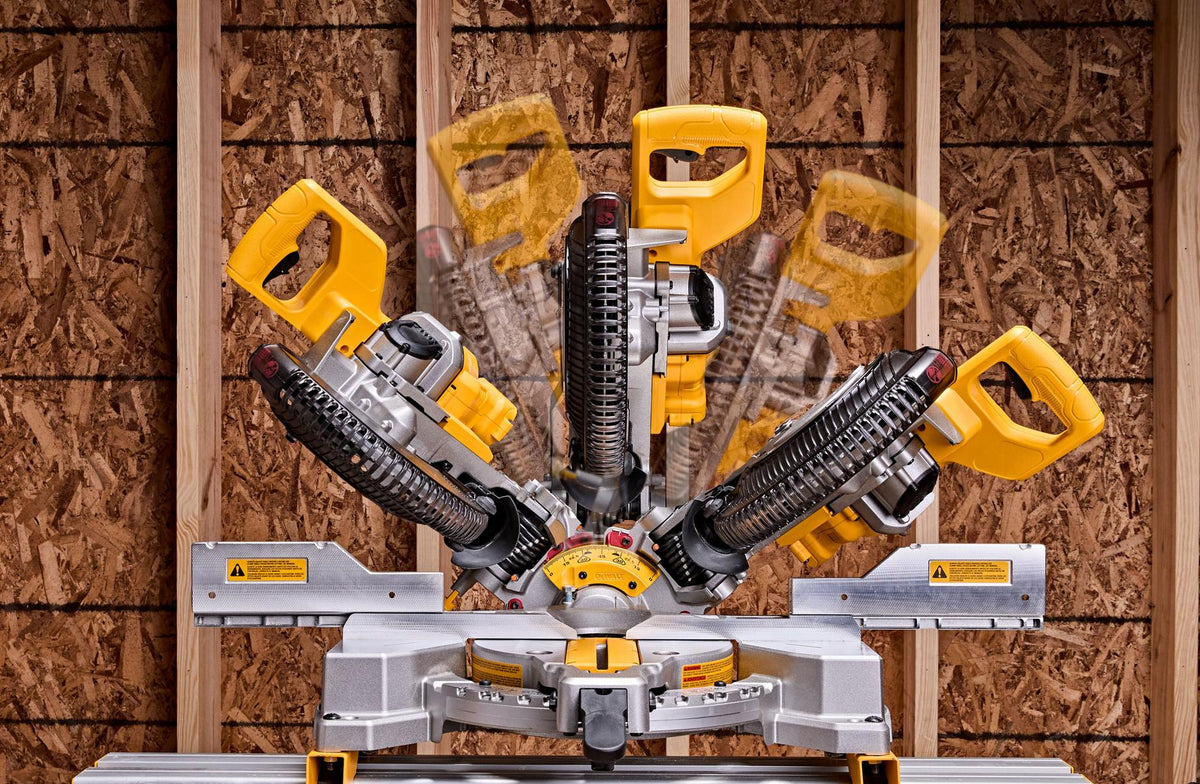 DEWALT DCS714B 20V MAX* XR® 10 in. Double Bevel Fixed Miter Saw (Tool Only) - in use
