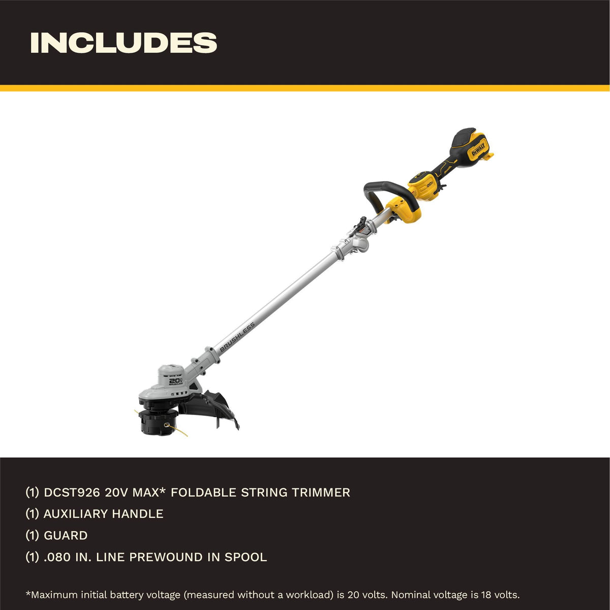 DEWALT DCST926B 20V MAX Brushless Cordless Foldable String Trimmer (Tool Only) - feature callout