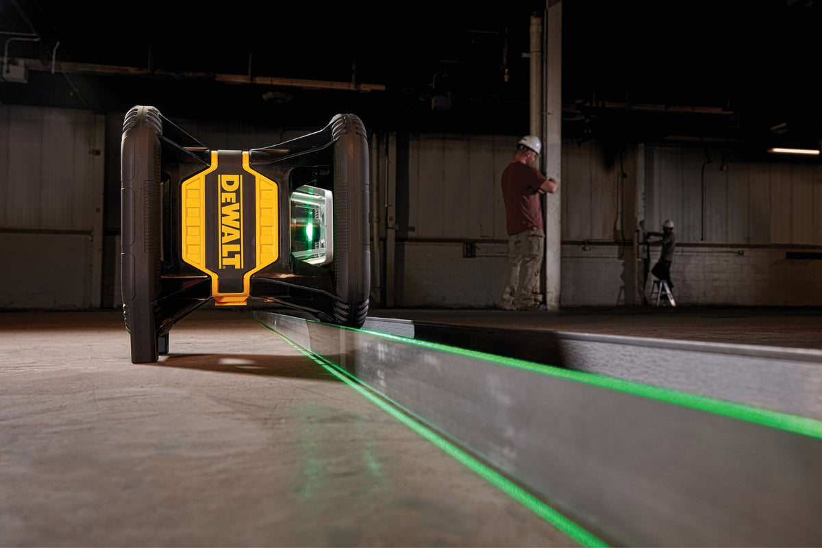 DEWALT DW080LGS 20V Max Laser Level, Green, Bluetooth - in use