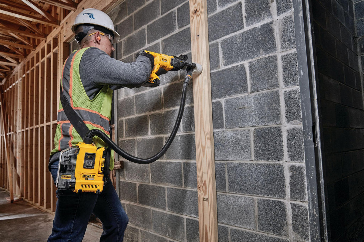 DEWALT DWH200D SDS+ Rotary Hammer Dust Exctraction Cup Set - in use