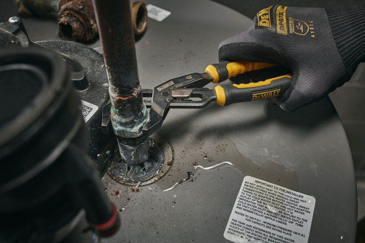 DEWALT DWHT82821 10 in. Slidelock V-Jaw Pliers - in use