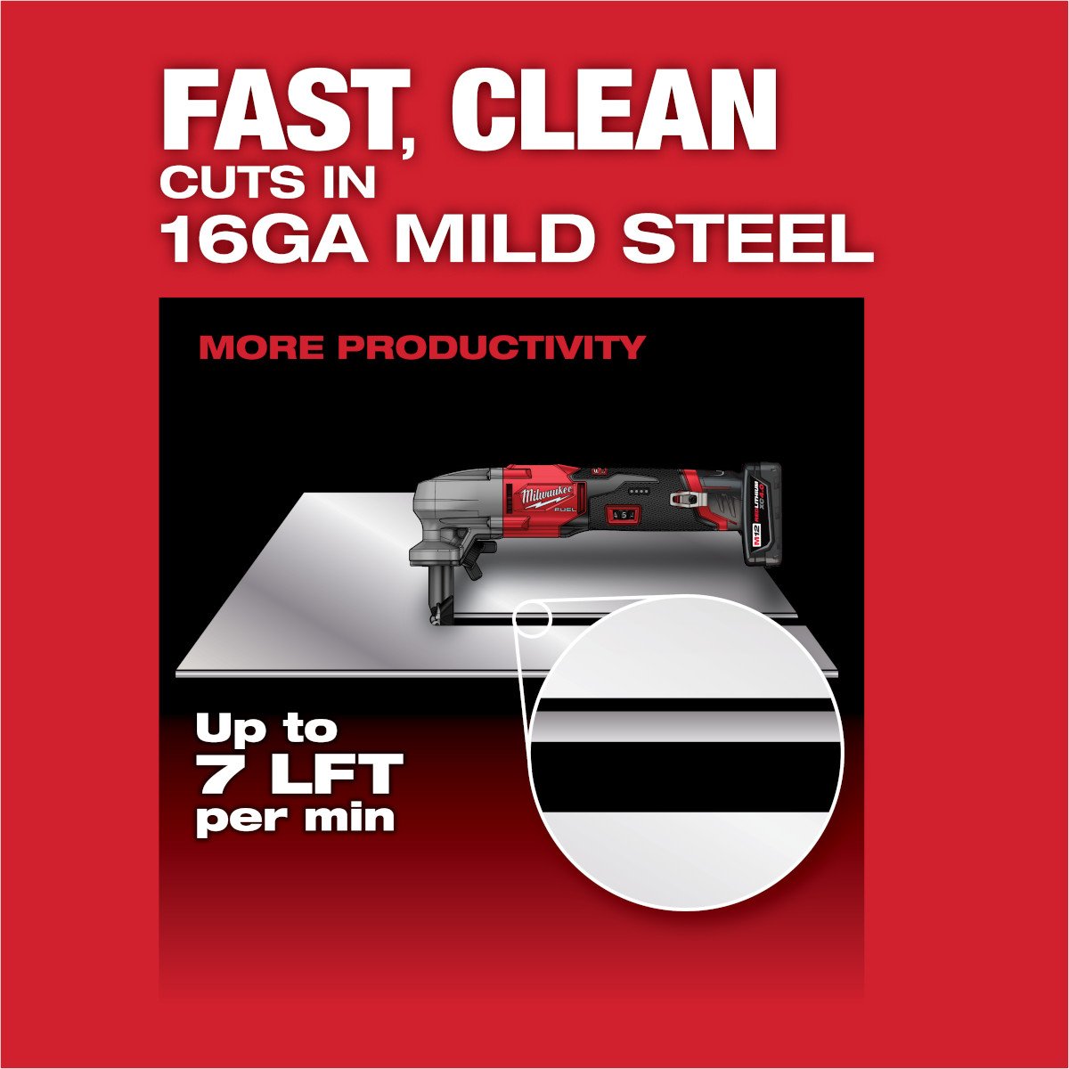 Milwaukee 2476-20 M12 FUEL™ 16 Gauge Variable Speed Nibbler - feature callout