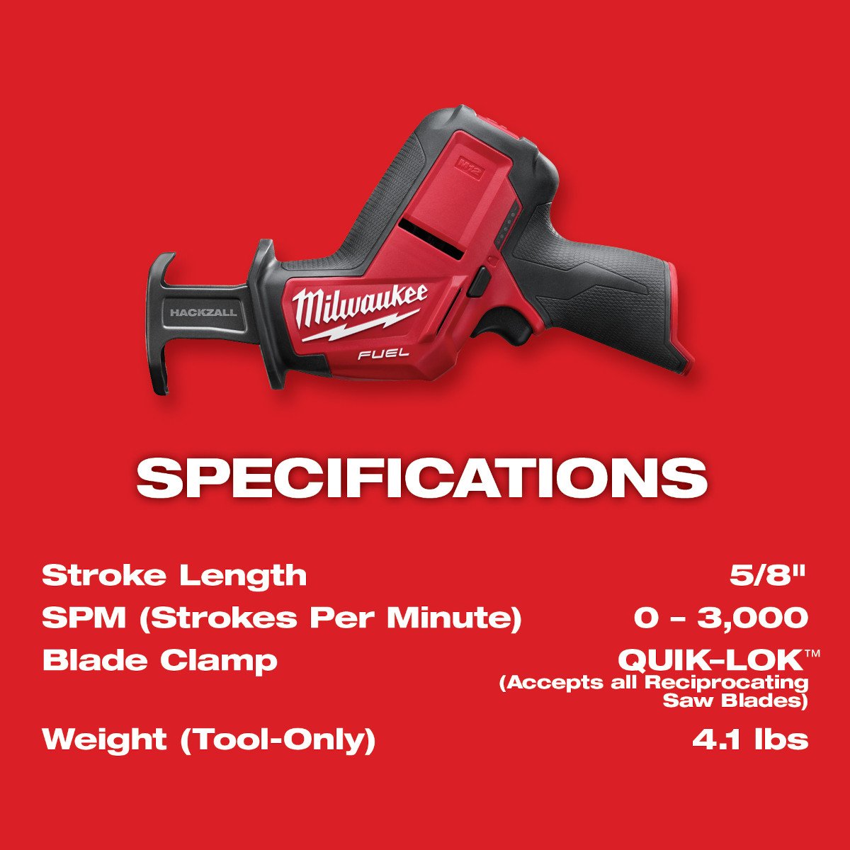 Milwaukee 2520-20 M12 FUEL™ HACKZALL® Recip Saw (Bare Tool) - feature callout
