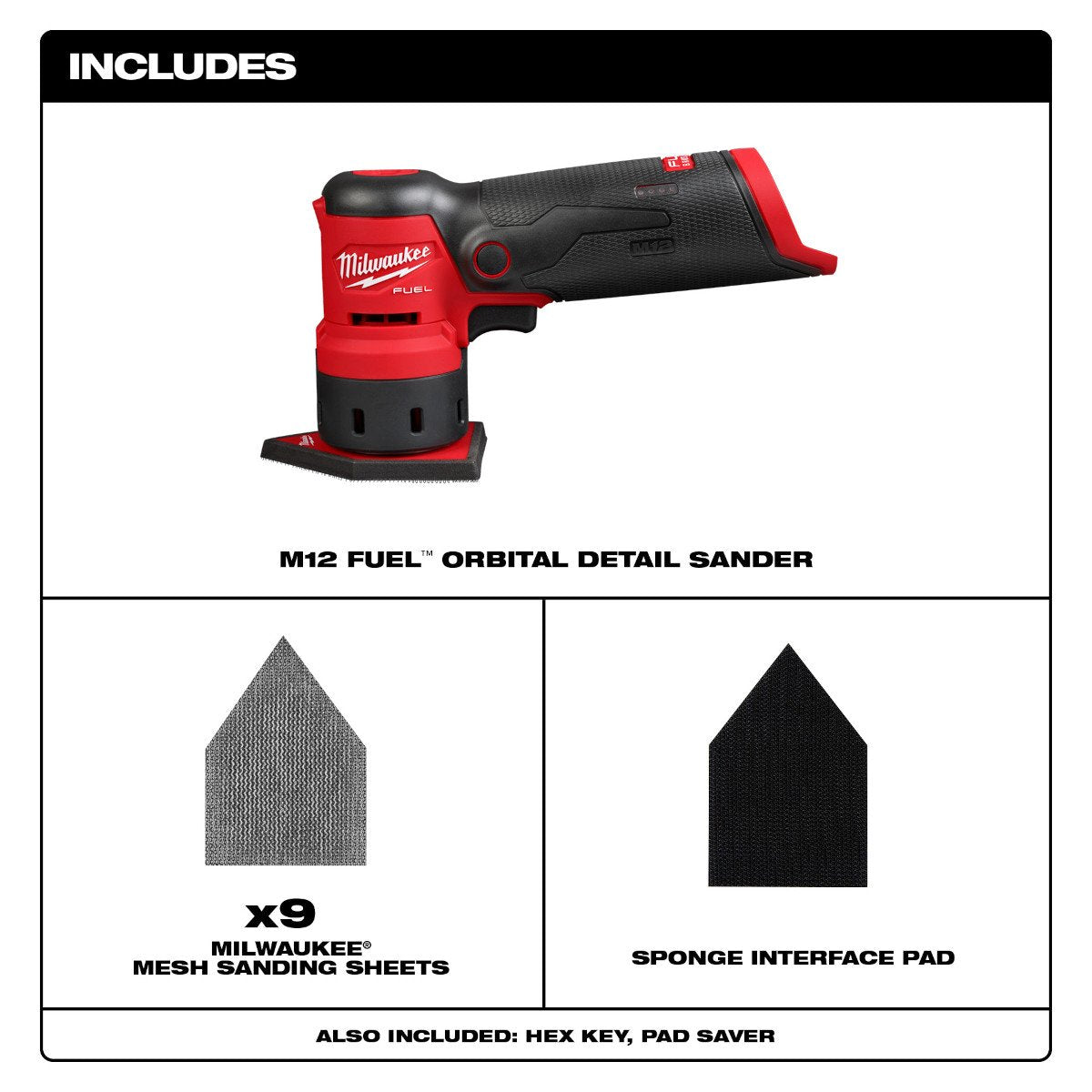 Milwaukee 2531-20 M12 FUEL™ Orbital Detail Sander - feature callout