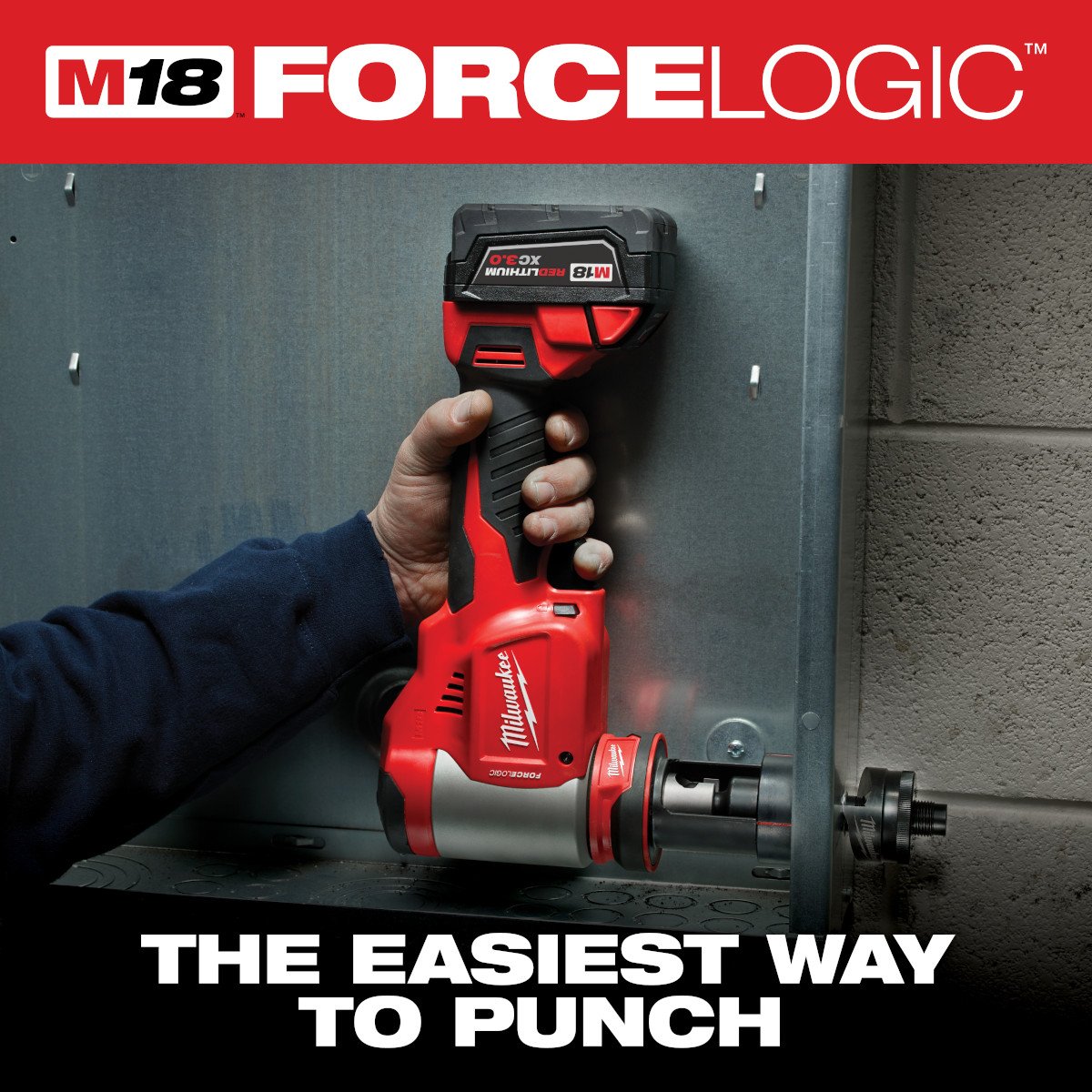 Milwaukee 2676-23 M18™ FORCE LOGIC™ 10-Ton Knockout Tool 1/2 in. to 4 in. Kit - feature callout