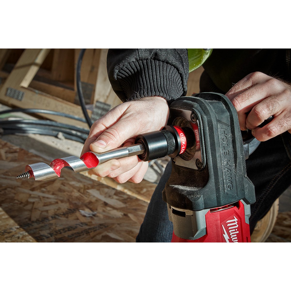 Milwaukee 2808-20 M18 FUEL™ HOLE HAWG™ Right Angle Drill w/QUIK-LOK™ - in use