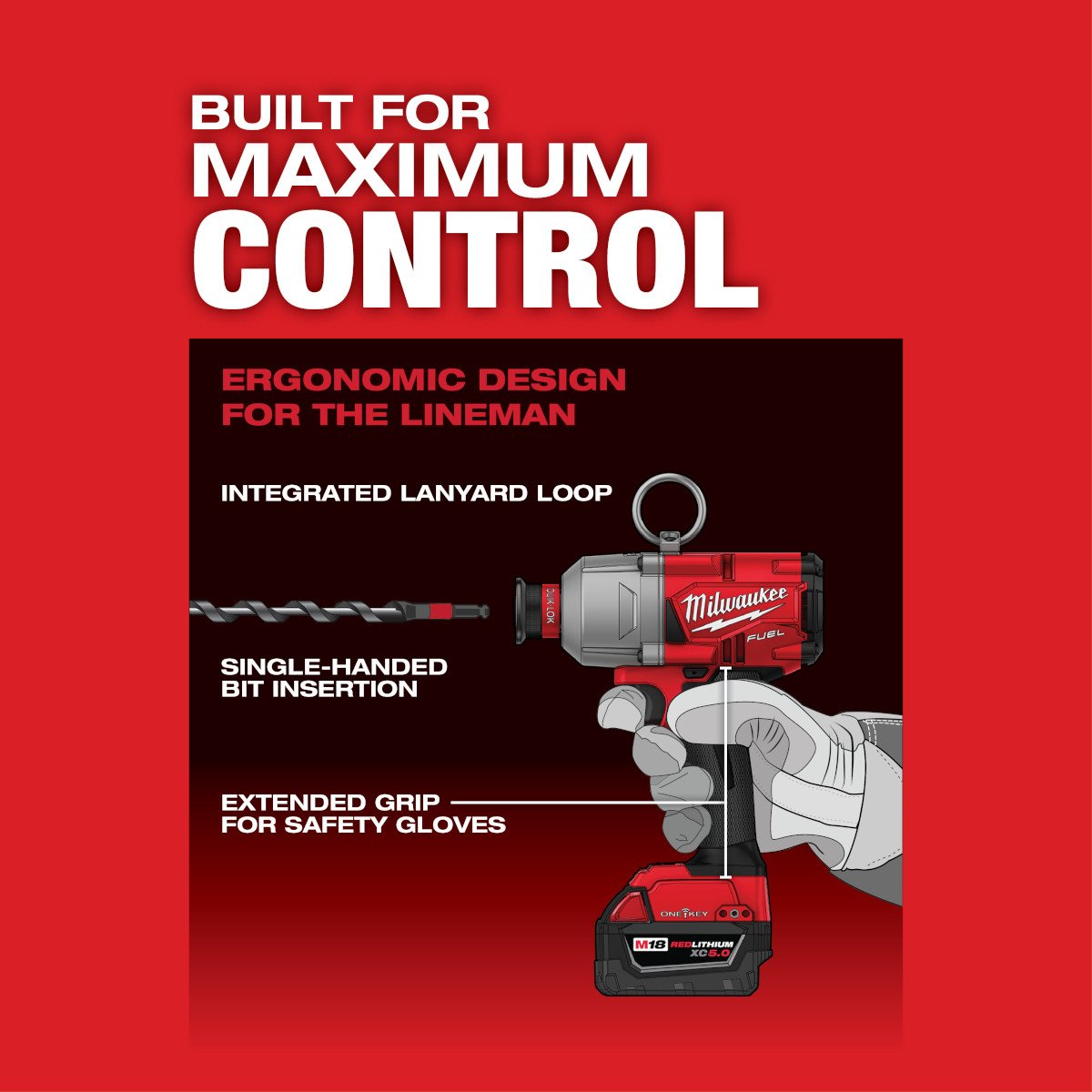 Milwaukee 2865-20 M18 FUEL™ 7/16 in. Hex Utility HTIW w/ ONE-KEY™ - feature callout
