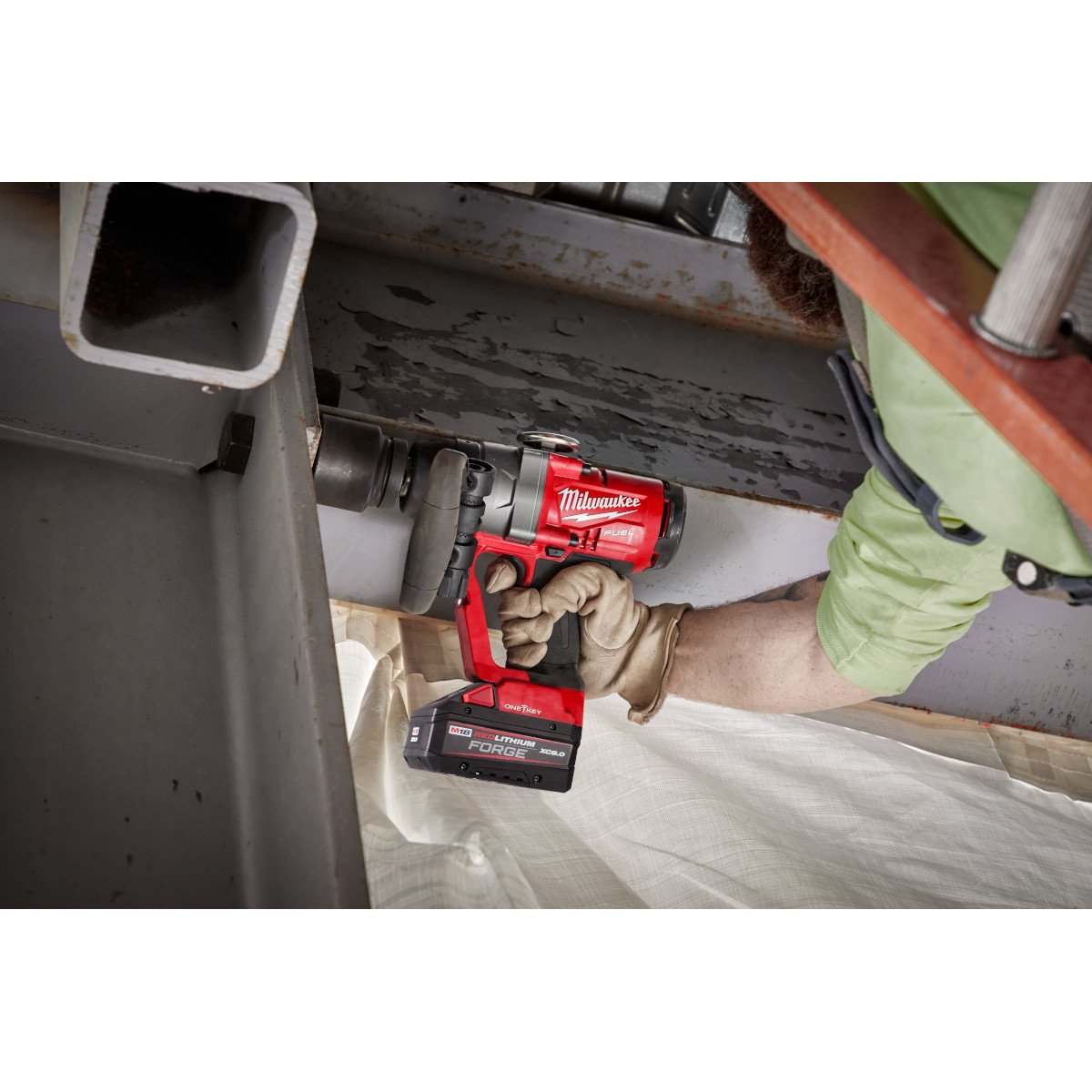 Milwaukee 2867-20 M18 FUEL™ 1" High Torque Impact Wrench w/ ONE-KEY™ - in use