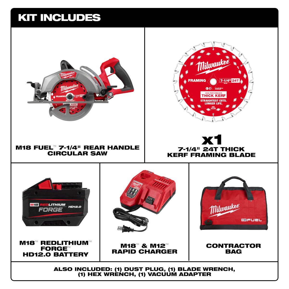 Milwaukee 2930-21HD M18 Fuel 7-1/4" Rear Handle Circular Saw Kit - feature callout