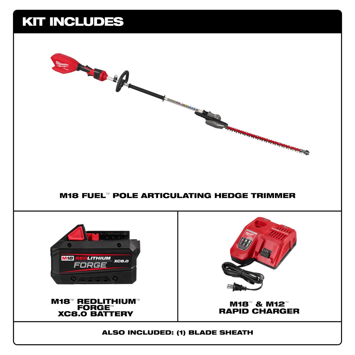 Milwaukee 3012-21 M18 FUEL™ Pole Articulating Hedge Trimmer Kit - feature callout