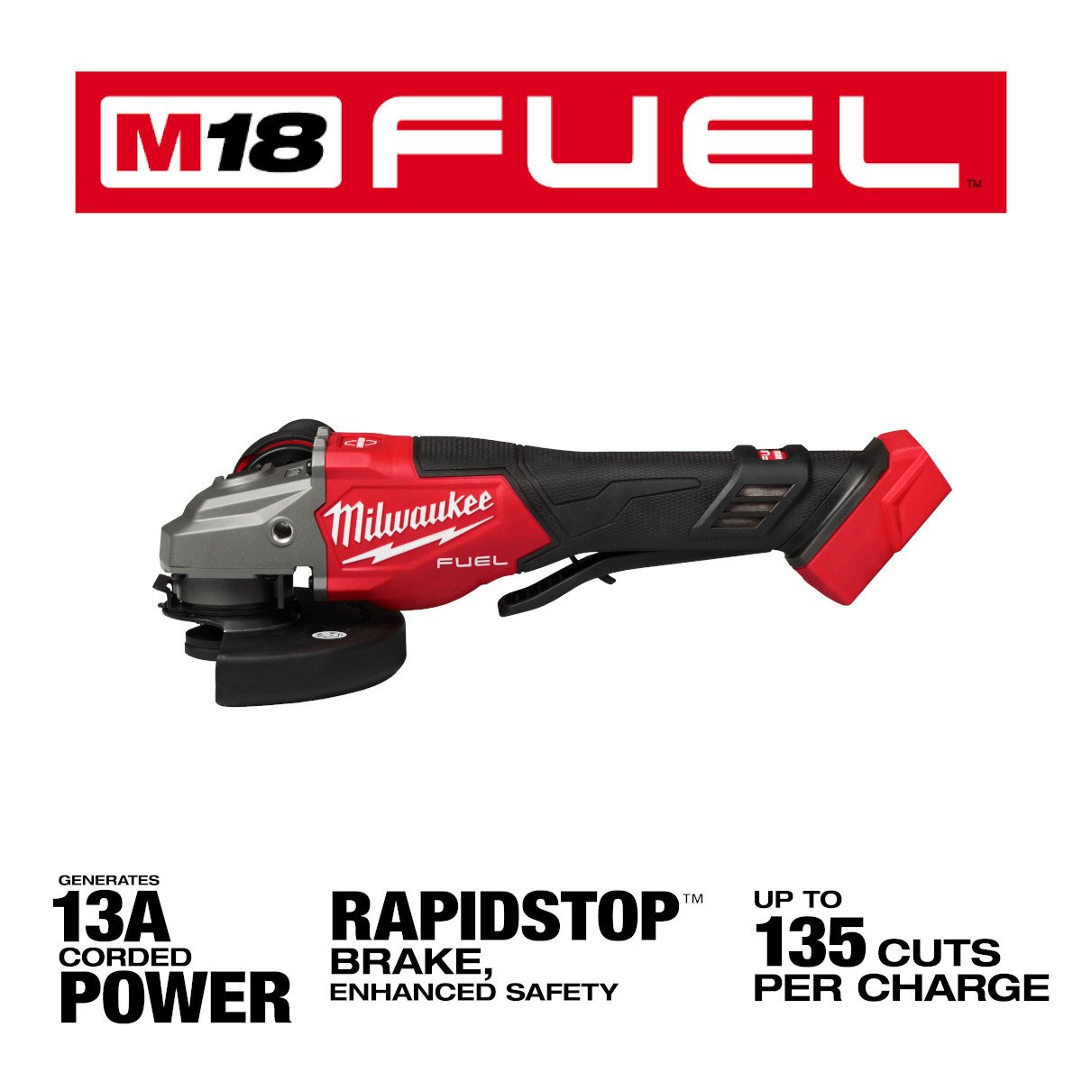 Milwaukee 3670-20 M18 FUEL™ 4-1/2"-6" Braking Grinder, Paddle Switch - feature callout