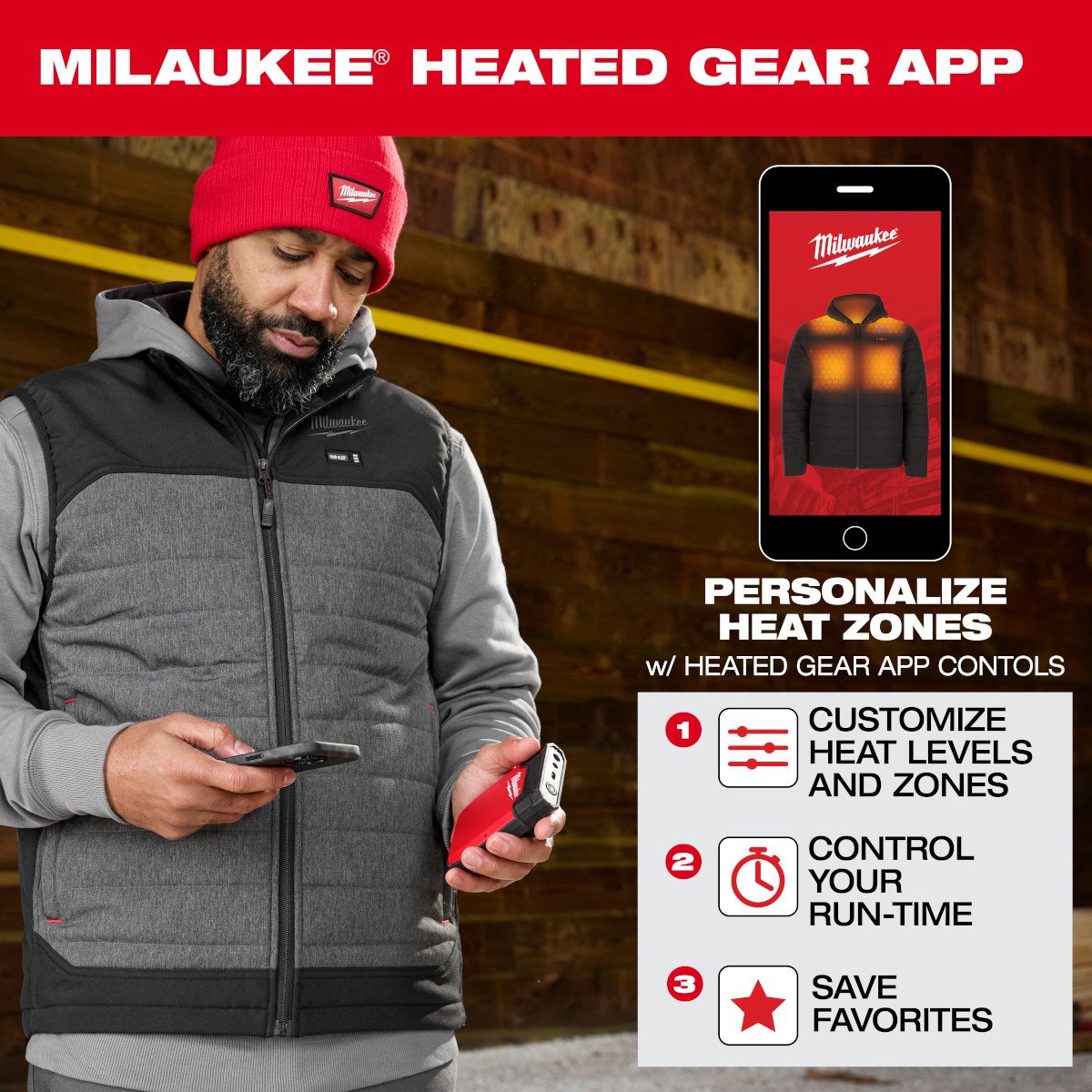 Milwaukee 48-11-2330 Heated Gear Power Source w/ App Control - feature callout