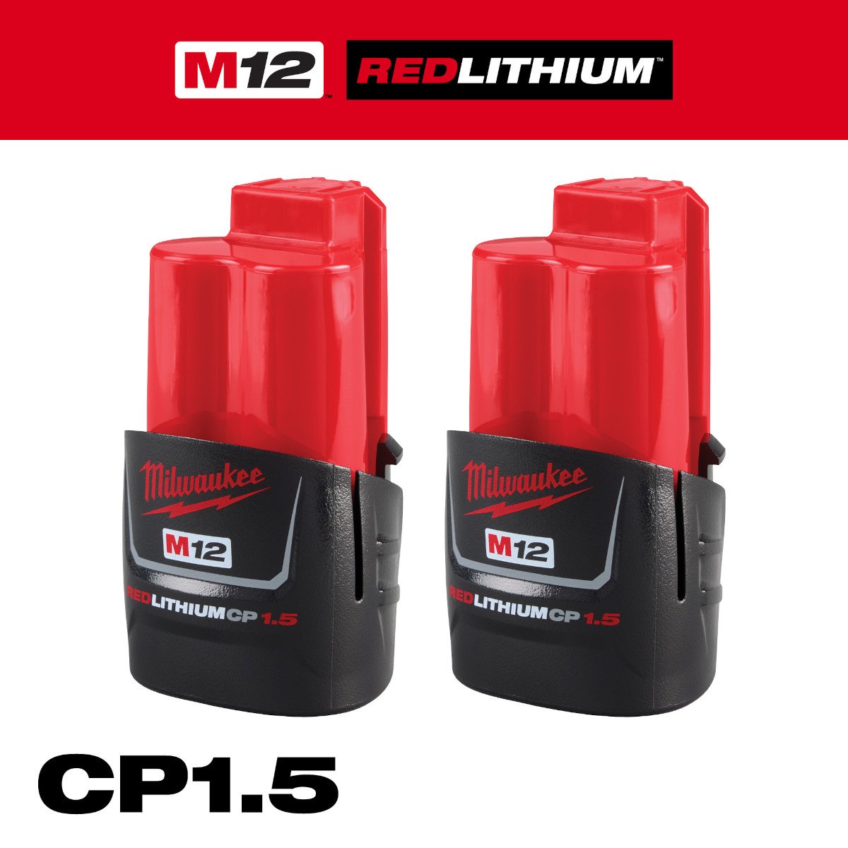 Milwaukee 48-11-2411 M12™ REDLITHIUM™ 1.5Ah Compact Battery Pack (2 Piece) - feature callout