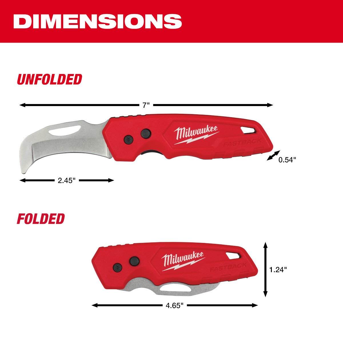 Milwaukee 48-22-1526 Fastback Blunt Tip Hawkbill Folding Knife - feature callout