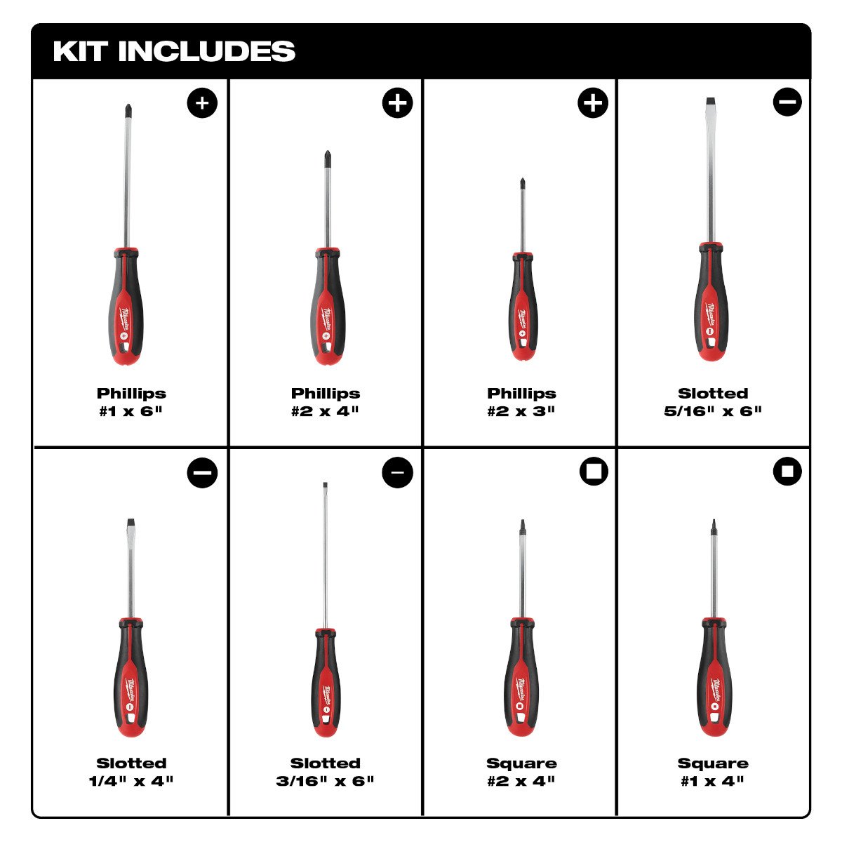 Milwaukee 48-22-2718 8pc Screwdriver Kit w/ Square - feature callout