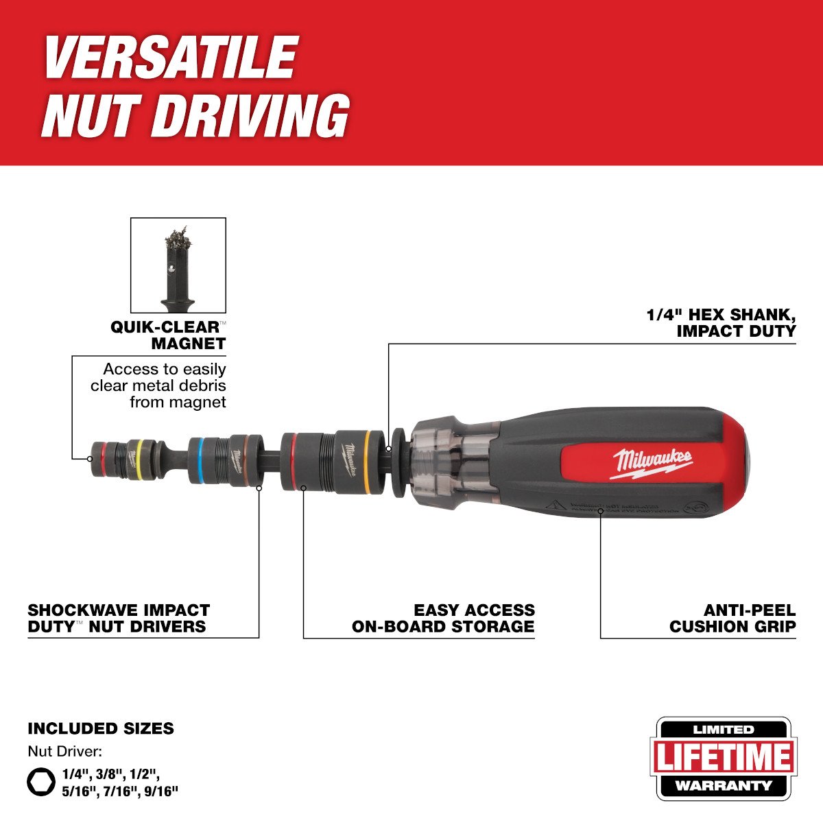 Milwaukee 48-22-2921 Multi-Nut Driver W/ SHOCKWAVE Impact Duty™ Magnetic Nut Drivers - feature callout