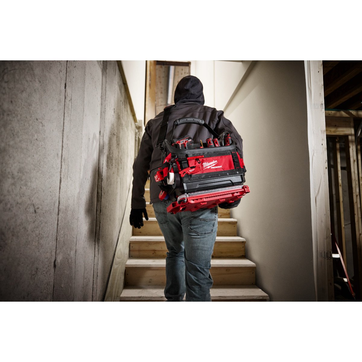 Milwaukee 48-22-8317 PACKOUT™ 15" Structured Tote - in use